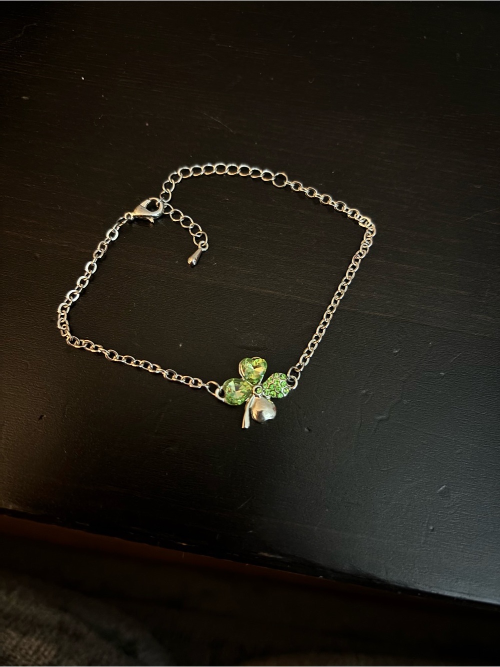 Green Clover Charm Silver Bracelet - Women Jewelry